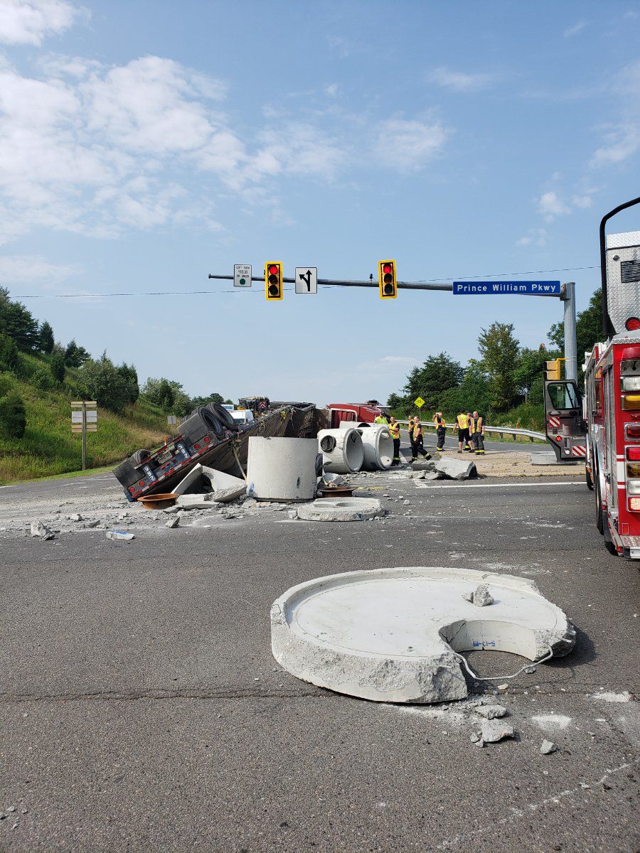 Tractor-trailer overturns on Prince William Parkway